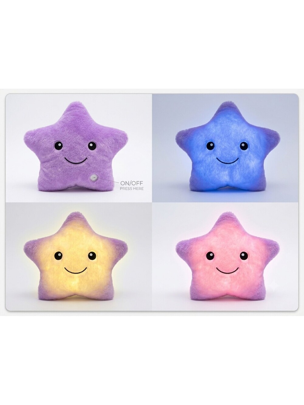 Purple LED Twinkle Star Plush Pillow Glowing Soft Stuffed Animal Cuddle Toy